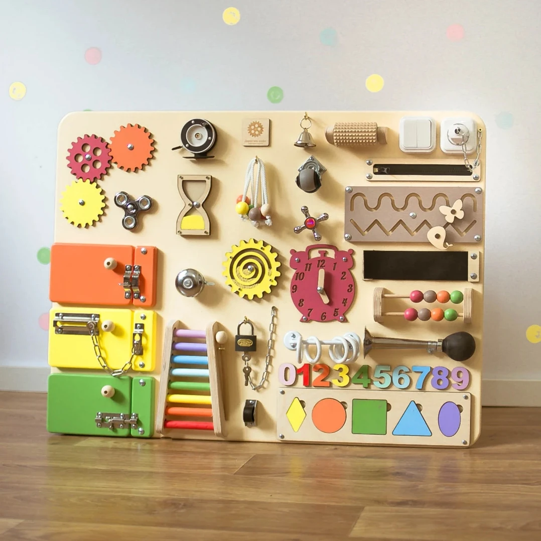 LM KIDS montessori sensory toddler felt baby wooden crocodile pastel electric busy board trending steering wheel with lighta