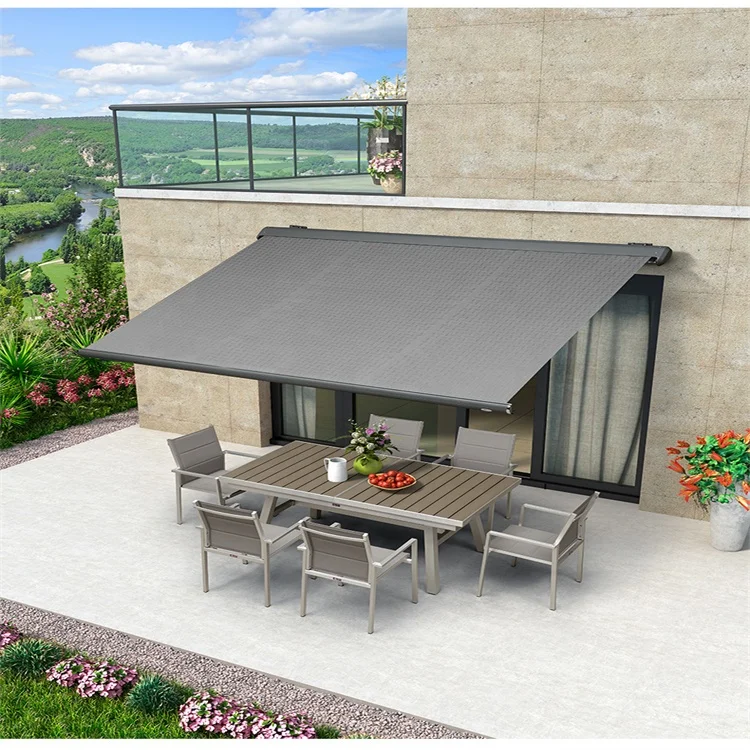 Fabric Awning Sun Protection Balcony Coffee Garage Awning Retractable Roof With Led Outdoor Motorized Roof Awning