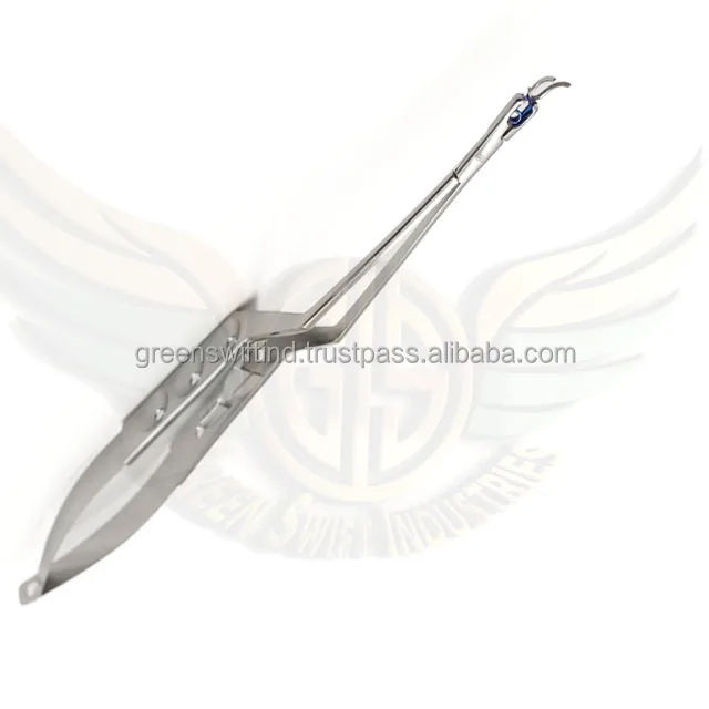 Green Swift Industries 110mm Titanium Aneurysm Clip Applicator Veterinary Instrument with Colored Button in Handle 245mm Length