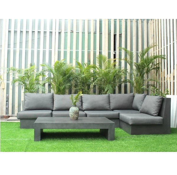 Modern Fashion Design Concrete Sofa Lounge Living Room Grey Mix Fabric Velvet L Shape Sectional Modular Sofa Set