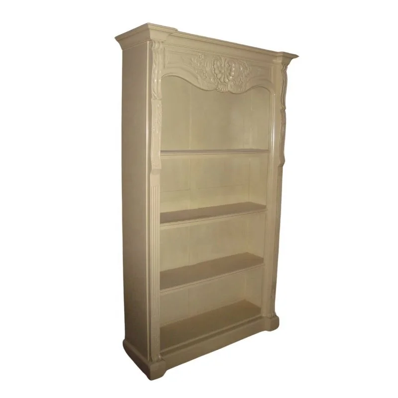 Solid Wood Bookcase French Style Bookshelves Showcase Display Cabinet for Home Office Living Room Furniture and Library
