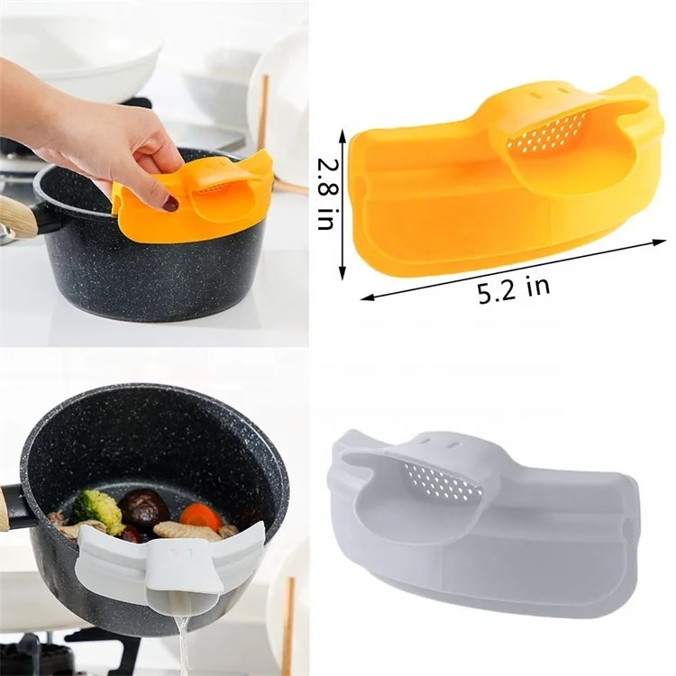 Maisons kitchen Tool Anti Spill Silicone Food Funnel Pour Clip-On Pan Pasta Strainer Colander