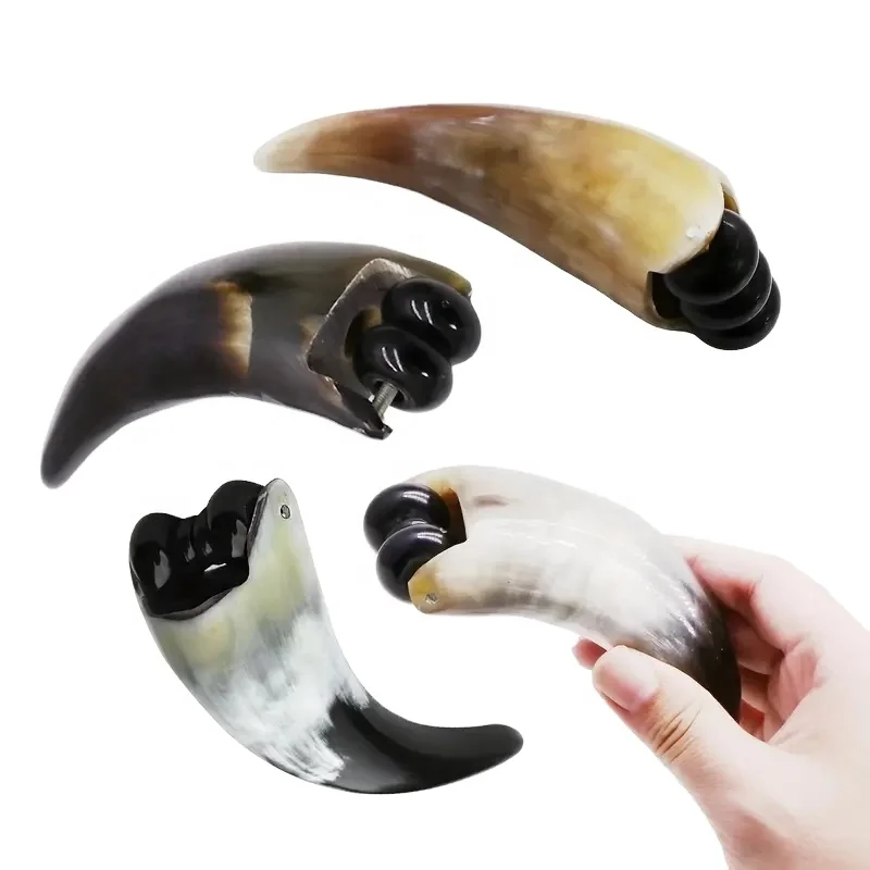 Handmade Natural Horn Roller Massager 2 Wheel Body Massage Relieve Stress Relax Fitness Exercise COw Horn Massage Roller Stick