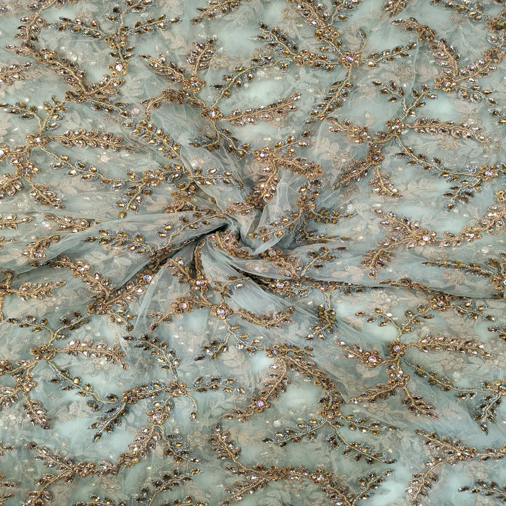 Best Wedding Bridal Dress Fabric High Quality Beaded lace 5Yards Embroidery Luxury French Tulle Mesh Lace Fabric For Women