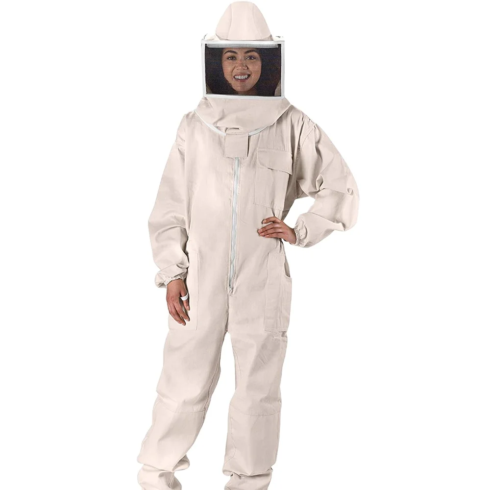 3 Layer Beekeeping Suit Outfit with 2 Non Flammable Veil Mesh Round & Fencing Bee Suit