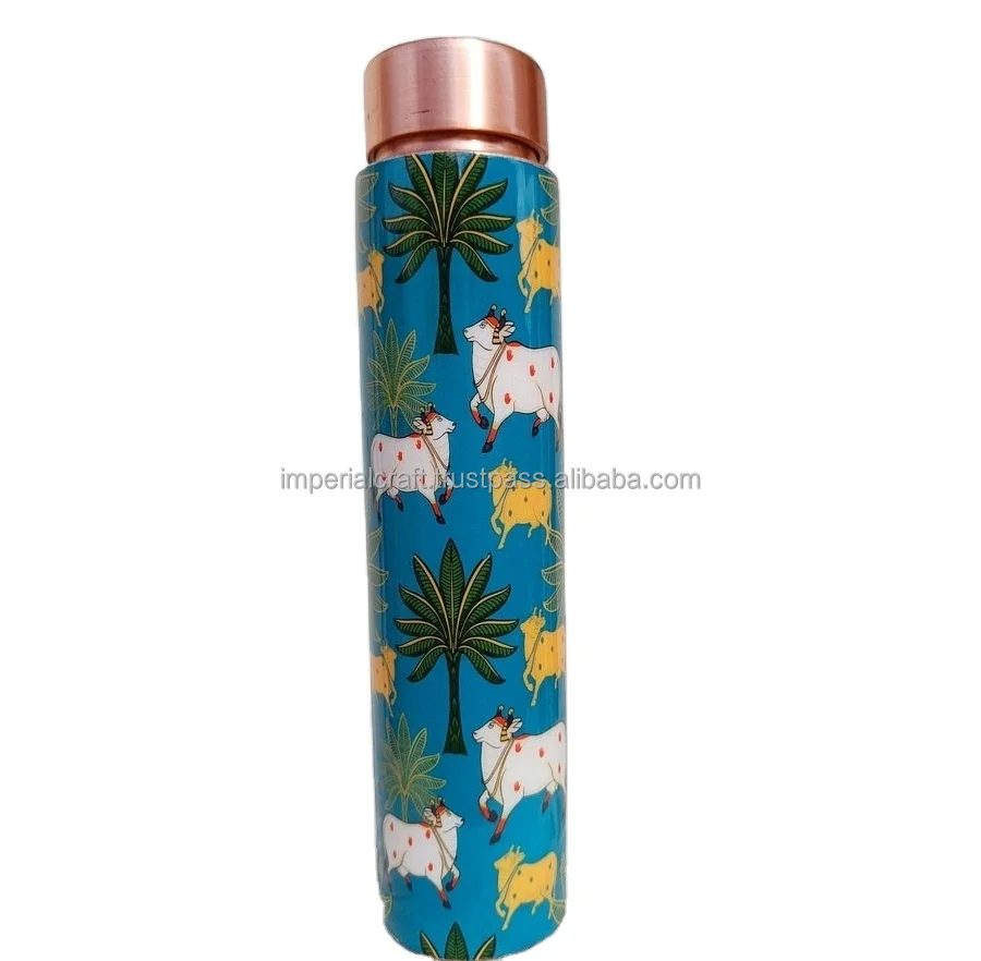 hot selling  copper water bottle cow  printed copper bottle for daily use special for gym running time