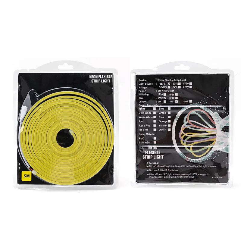 Гибкая неоновая Светодиодная лента, гибкий шлейф из ПВХ для вывесок, длина по индивидуальному заказу 5 метров, 50 метров, IP67, 12 В, 24 В, 5 мм, 6 мм, 8 мм