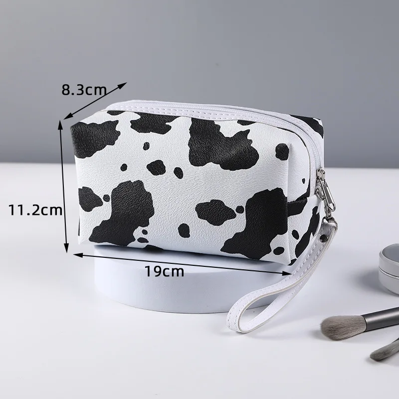 Travel Makeup Wash Cow Pattern Cosmetic Bag Waterproof Portable PU Milk Pattern Toiletry Bags with Zipper