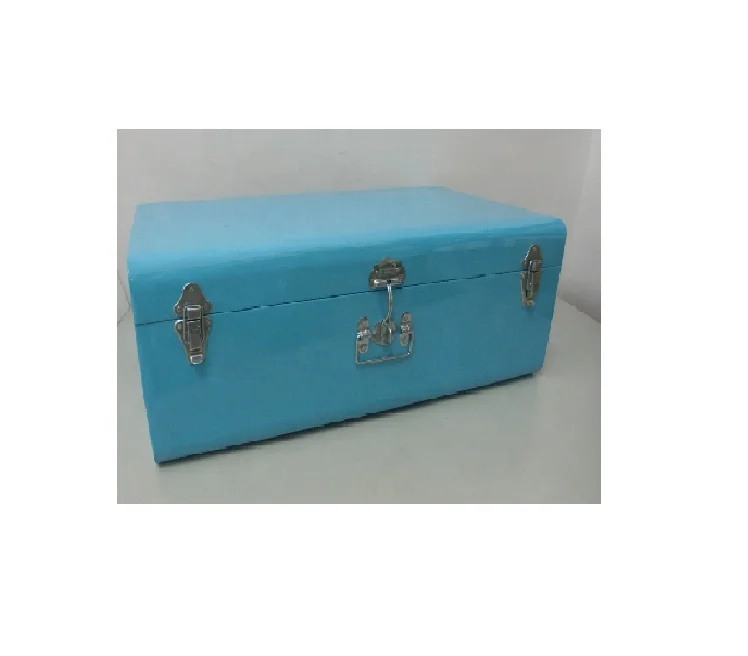 Fancy Blue Color Iron Indian Designer Stylish Metal Storage Rectangular Box Blue Powder Coated Finishing