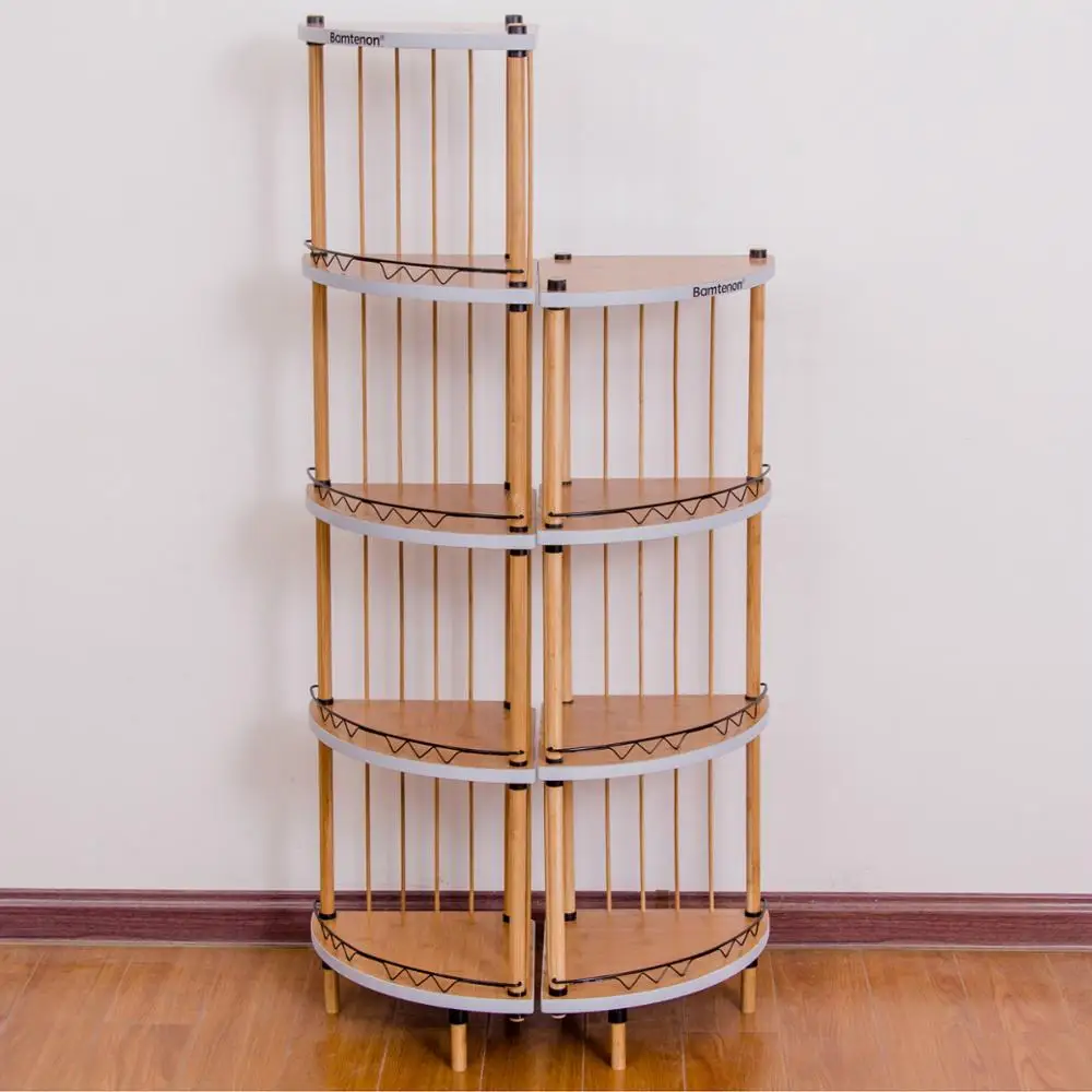 Bamboo corner bookshelf for books sundries & pot plants