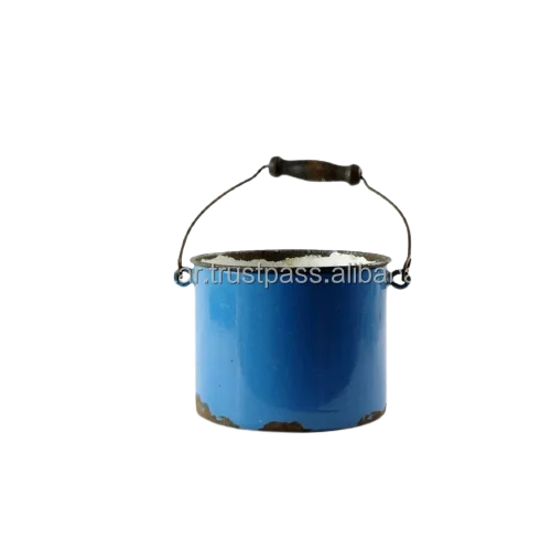 Customizable Modern And Stylish Decorative Blue Enamel Pot With Handle For Indoor Or Outdoor Decor