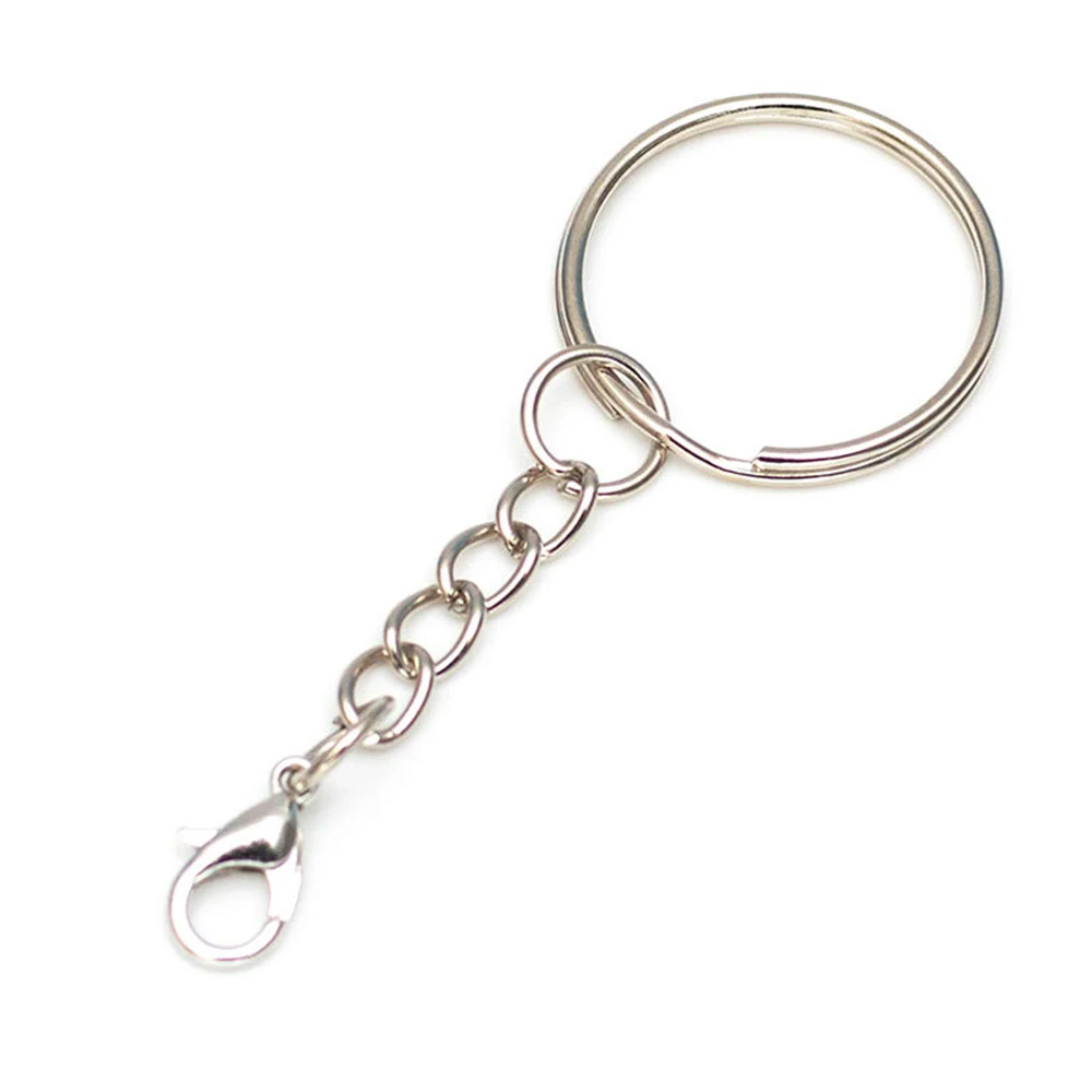 Wholesale 25mm 30mm Flat Key Ring Glossy round Light Keychains with Hang Jump Ring Metal Key Chain