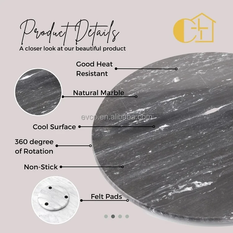 Вращающаяся сервировочная доска для торта, столик-органайзер для обеденного стола «ленивая Сьюзан» из черного мрамора 12 дюймов