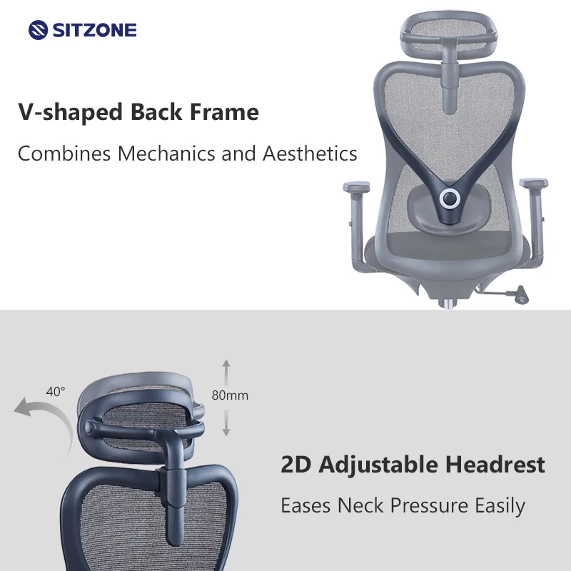 Sitzone Ergonomic Office Chair Adjustable Mesh Chair 2D Lumbar Support Work Executive Office Furniture Staff Chair