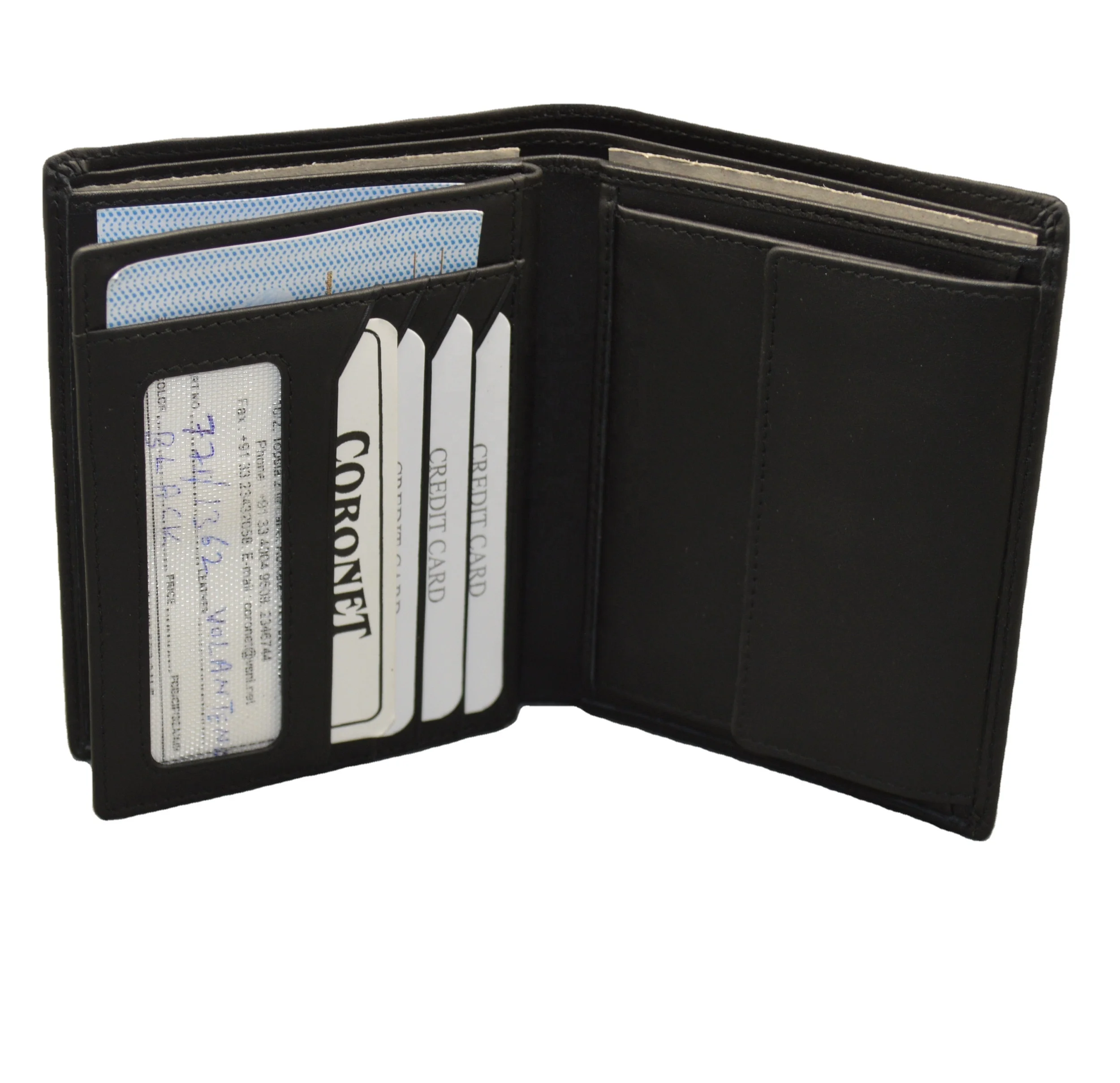 High Quality Black RFID Travel Wallet for Men Custom Logo Luxury Trifold Short Leather Wallet with Button Closure Card Holders