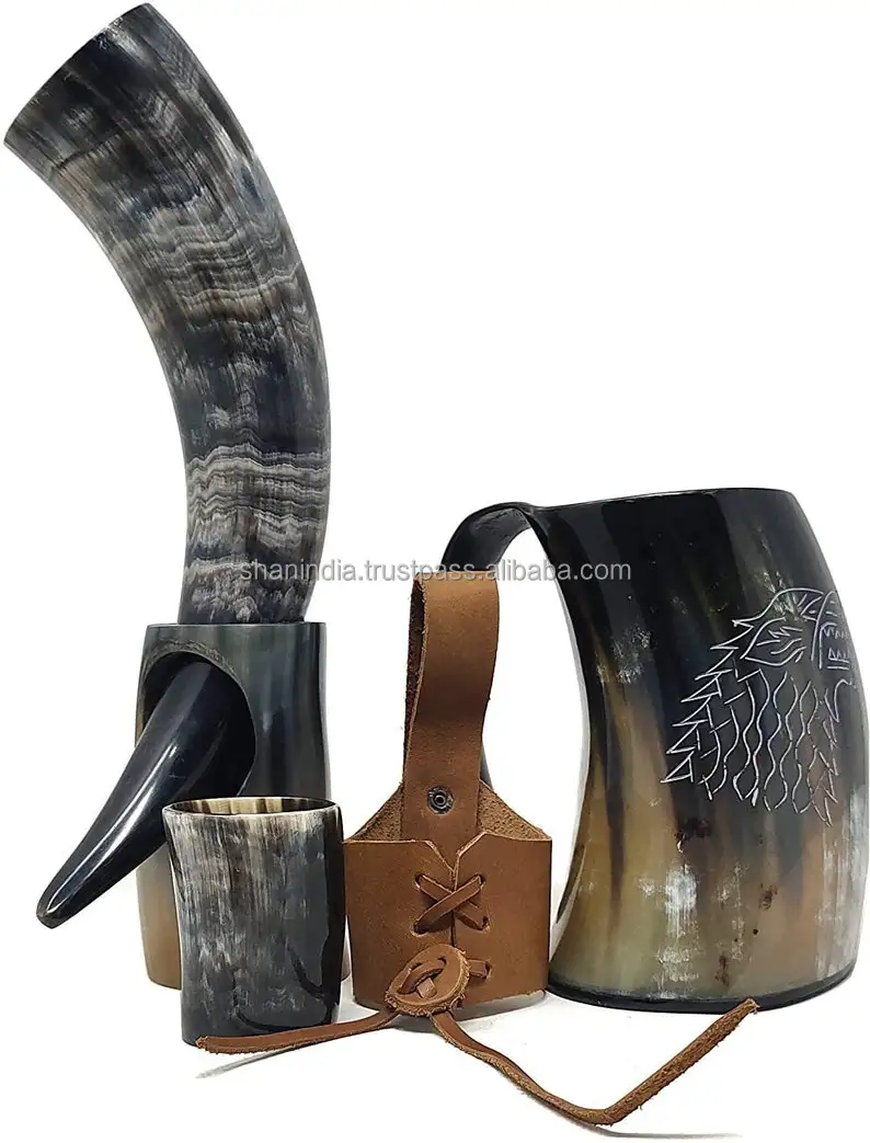 High quality hand finished natural Viking Drinking Horn mugs
