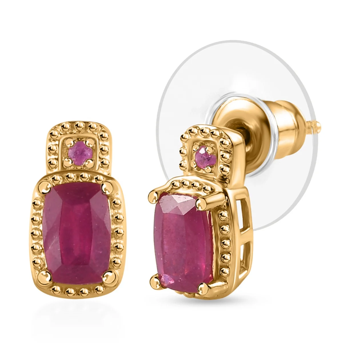 Niassa Ruby (FF) and Pink Sapphire Stud Earrings Ring Pendant Vermeil YG Over Sterling Silver High Quality Wholesale Jewelry
