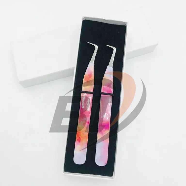 Custom Logo Slim Boot 90 Degree Sustainable Steel Eyelash Extension Tweezers Pointed Tip Type for Beauty Use