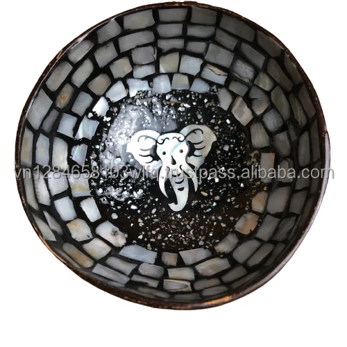 
Natural Coconut Shell Bowl - Decorated With Sea Shell In Elephant Pattern- OEM/ODM- Small Order Accepted- Lacquer Seashell Bowl 