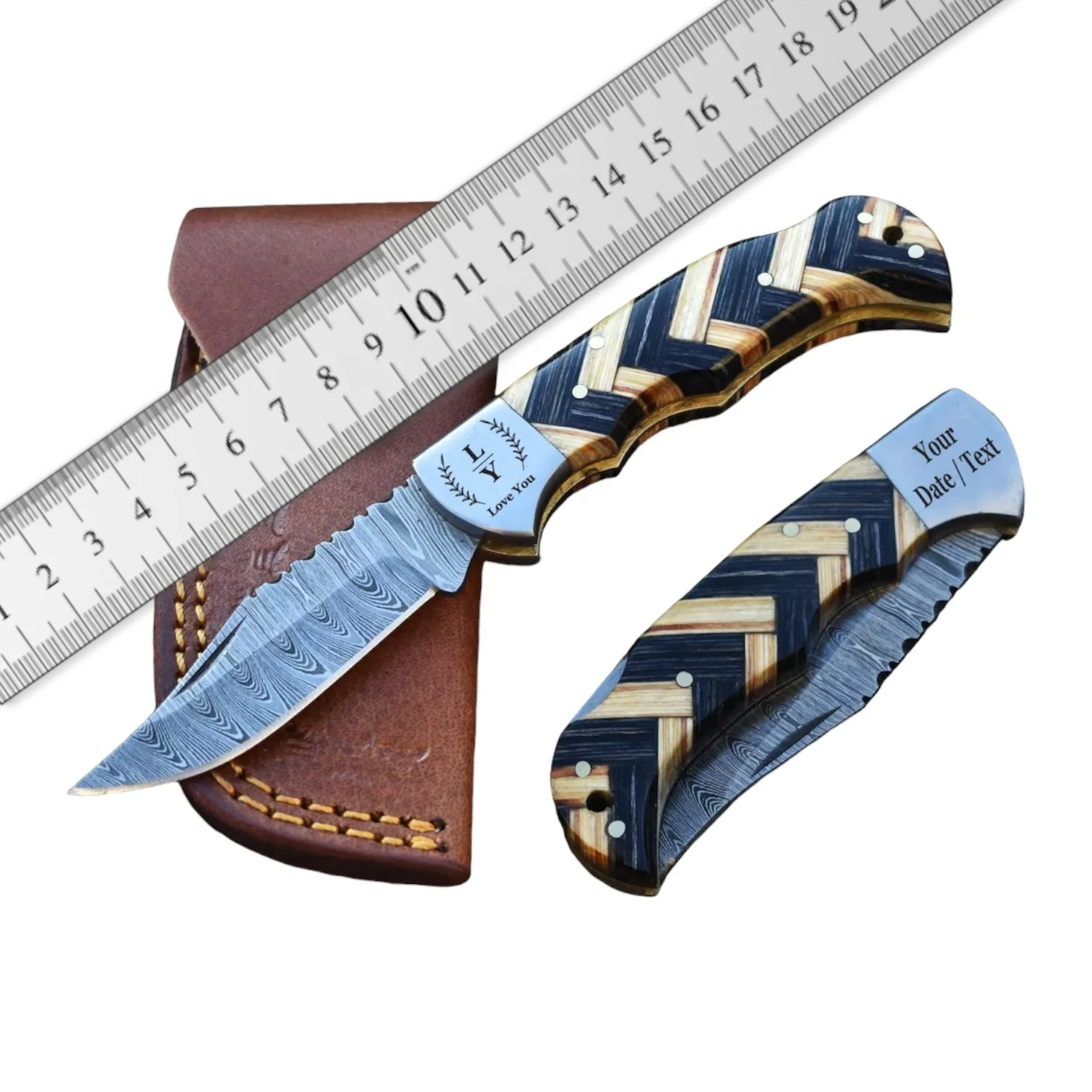 Складной карманный нож из дамасской стали с выгравированным логотипом 3-дюймовое лезвие экзотической деревянной ручкой оптовая продажа варианты универсальных ножей