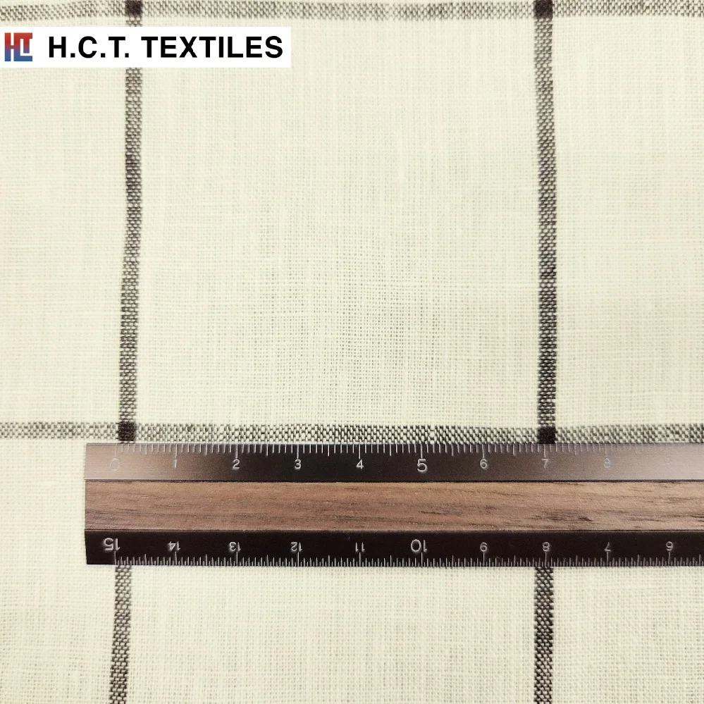 Spring Summer sustainable Plaid windowpane check 165g 100 Linen fabric for dress skirt