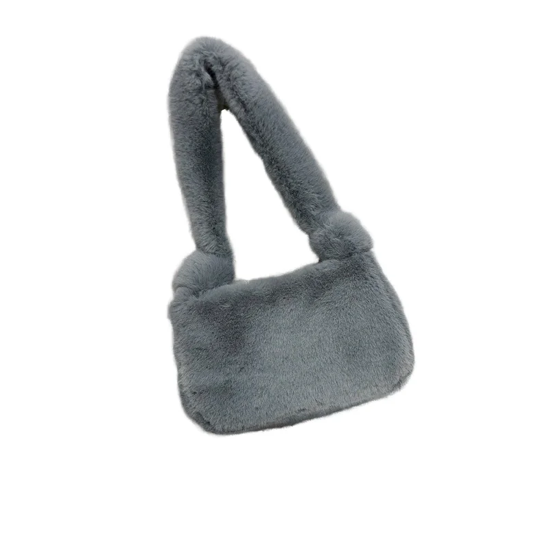 Autumn Winter Single Shoulder Armpit Bag Rex Rabbit Hair Simple Fluffy Handbag Internet Celebrity Plush Bag