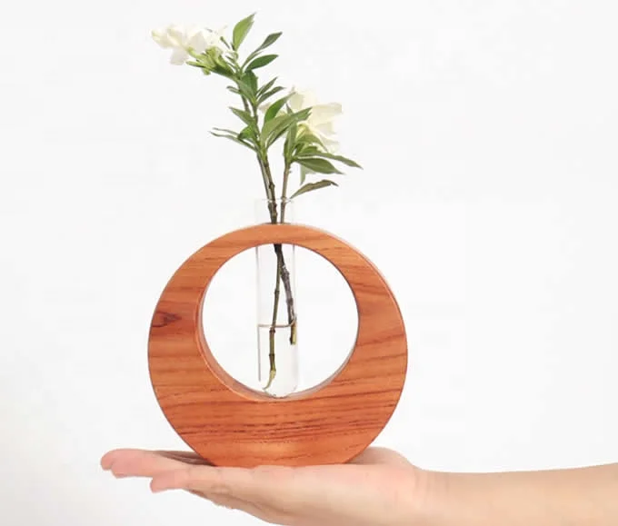 Handmade high quality oval round wood borosilicate glass tube planters cheap garden price living home decor plants water nordic