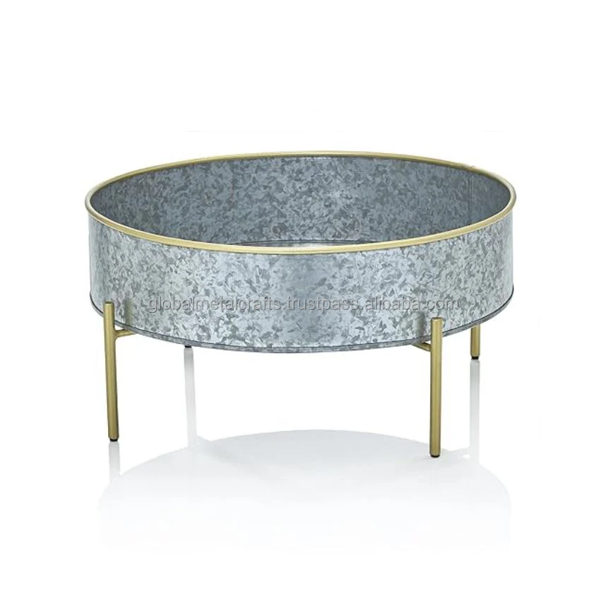 Wholesaler Galvanized galvanized planter with golden rim for Farmhouse Home Garden decor