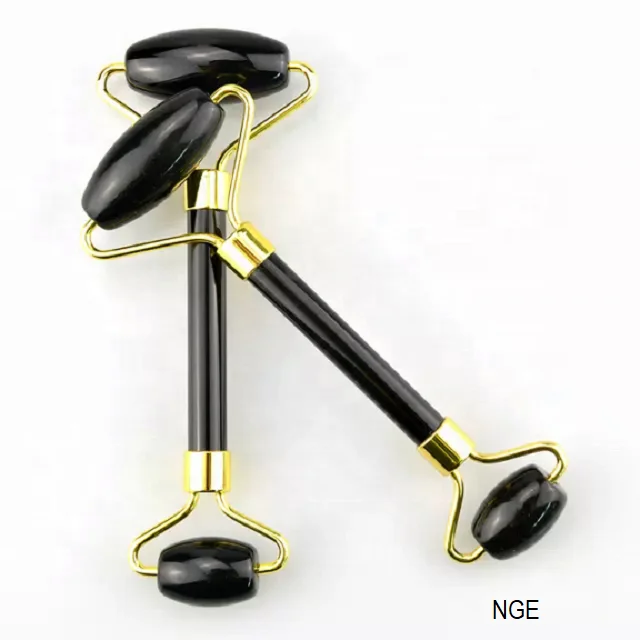 Hot Selling 100% Natural Spa Massage Tool Black Obsidian Body Jade Roller Gua Sha Set : Black Obsidian Jade Roller