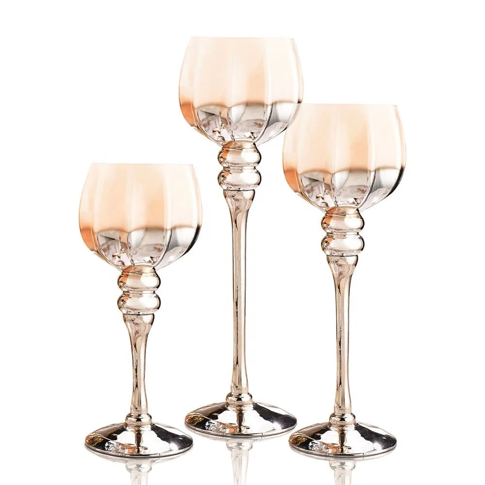 Handmade Cheap Long Stem Glass Candle Holder Glass For Wedding Clear Glass Candle Holder