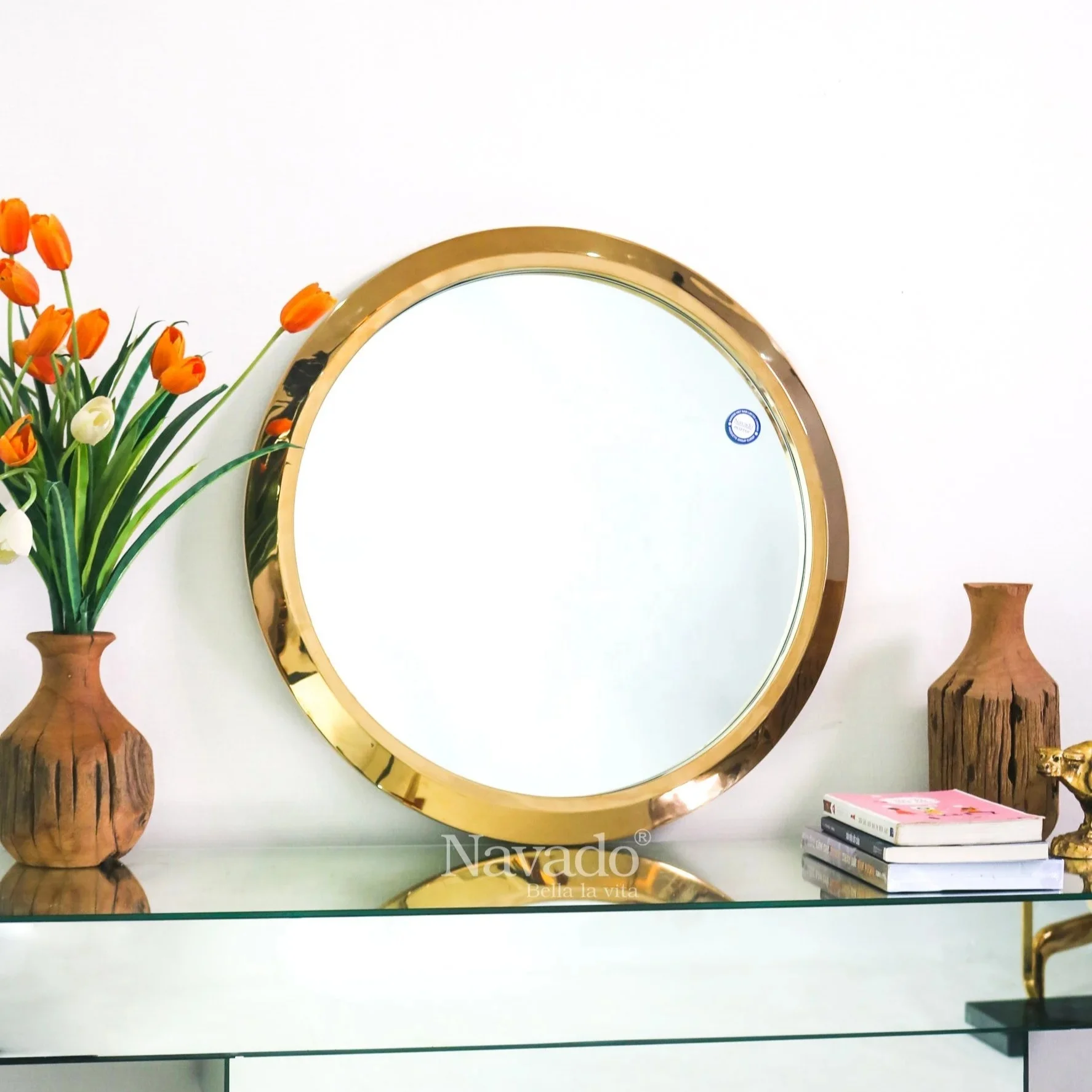 Modern Luxury D800mm Silver-Coated 8-Layer Wall Mirror Glass Material with Metal Frame for Living Room Home Decor Factory Direct