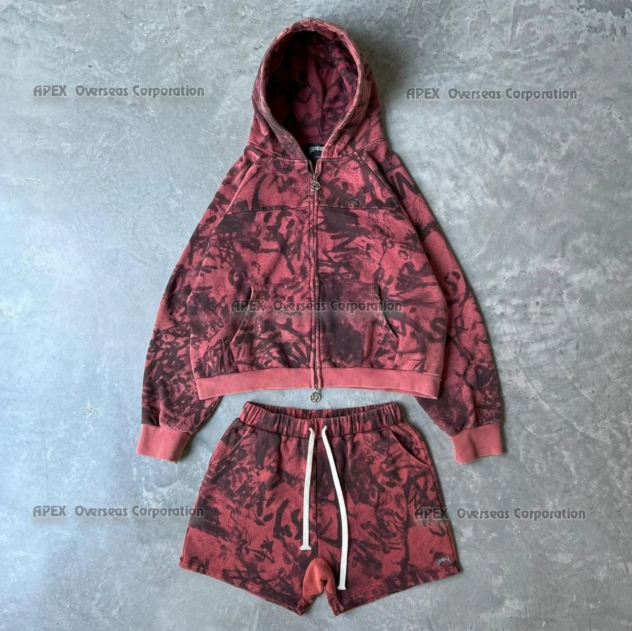 Manufacturers Full Zip Stone Wash Hoodie and Short Sets Men Blank Acid Washed Zip Up Hoodie with Own  Custom Logo