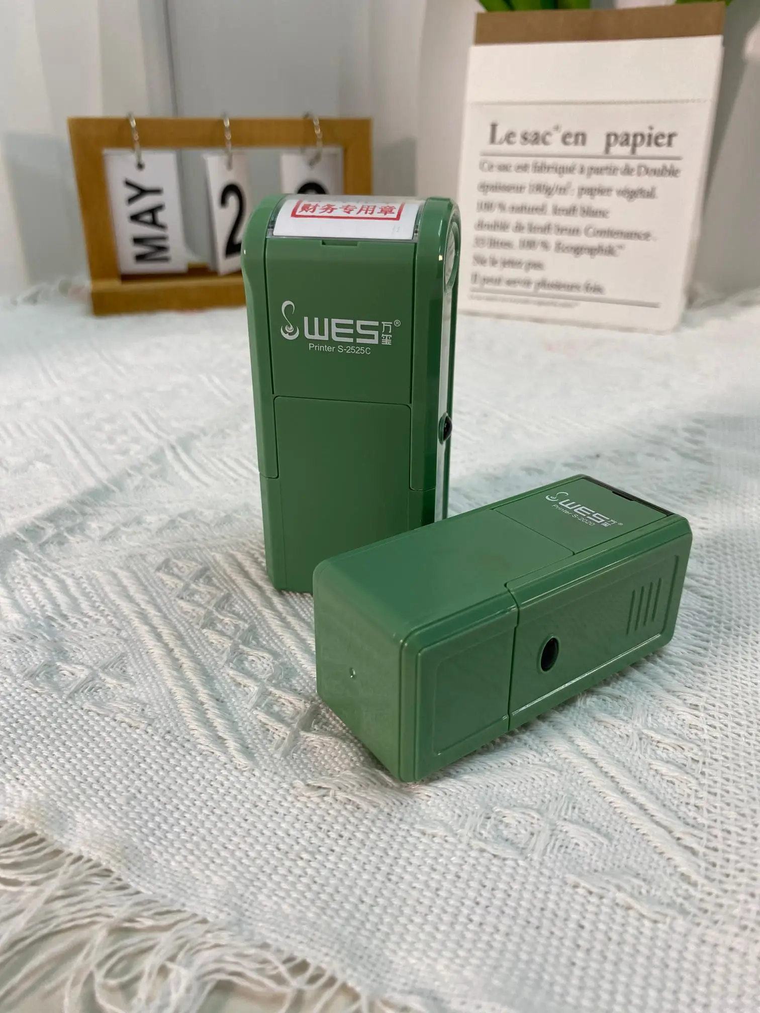 self-inking stamp WES S-2525C square office stamp with bottom case