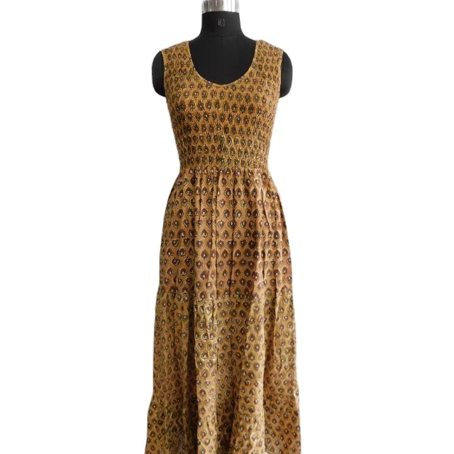 Block printed designer handmade cotton gown long dress women wholesale dresses