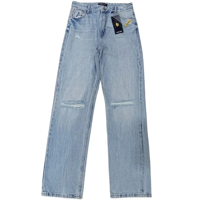 Women Blue Straight Fit light fade mid rise Slash Knee Jeans