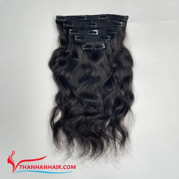 Hot product Black Natural Wavy Clip-in Hair 100% Vietnamese human Hair Extensions factory price no tangle very silky large stock