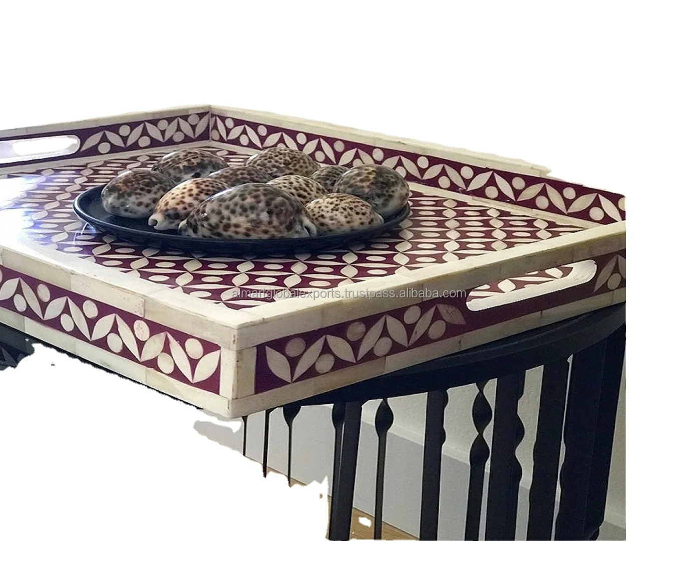 
 Большой сервировочный поднос ручной работы с инкрустацией в виде лепестков, бамбуковое хранилище для кухни и посуды, декоративные аксессуары для экспорта  