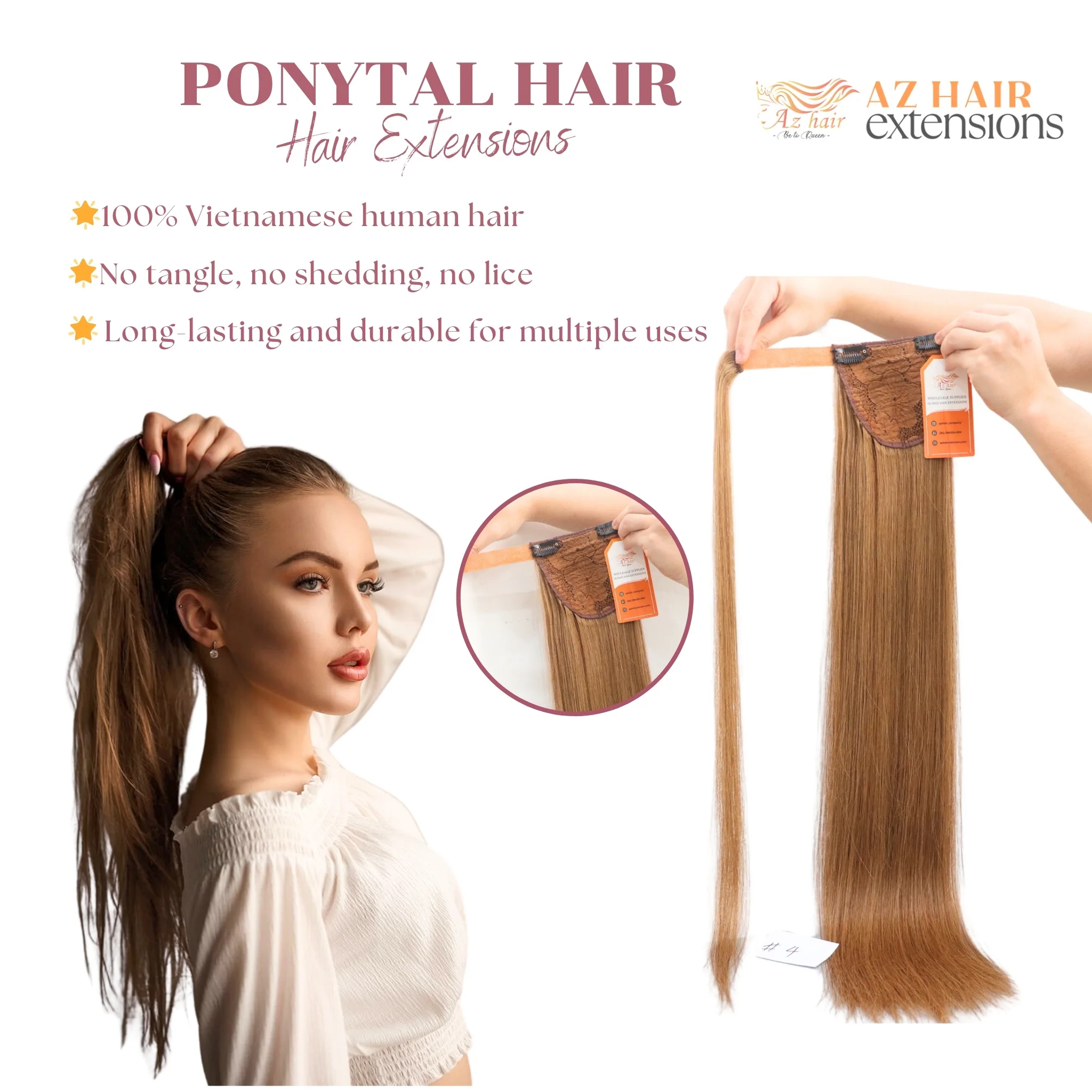100% Vietnamese Human Remy Hair Ponytail Extensions for a Natural, Luxurious Look!