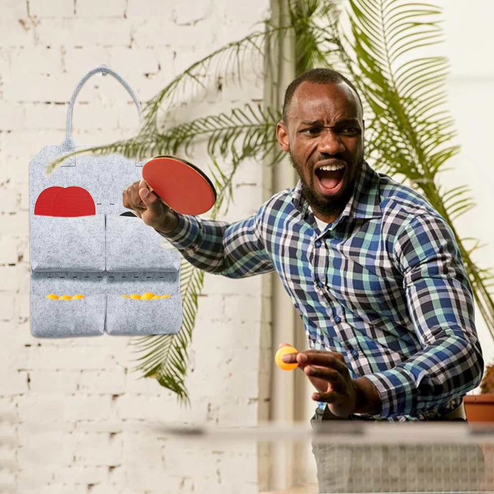 custom Wall Mount Organizer felt Ping Pong Storage Rack Table Tennis Racket Holder Storage Hanging Bag