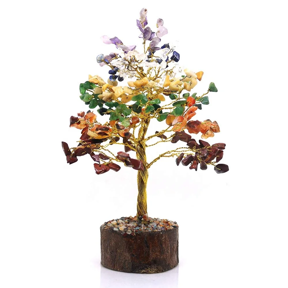 7 Чакра камень цветок комплексный лечебный драгоценный камень дерево | Кристаллическое дерево рейки | Шахматное защитное дерево