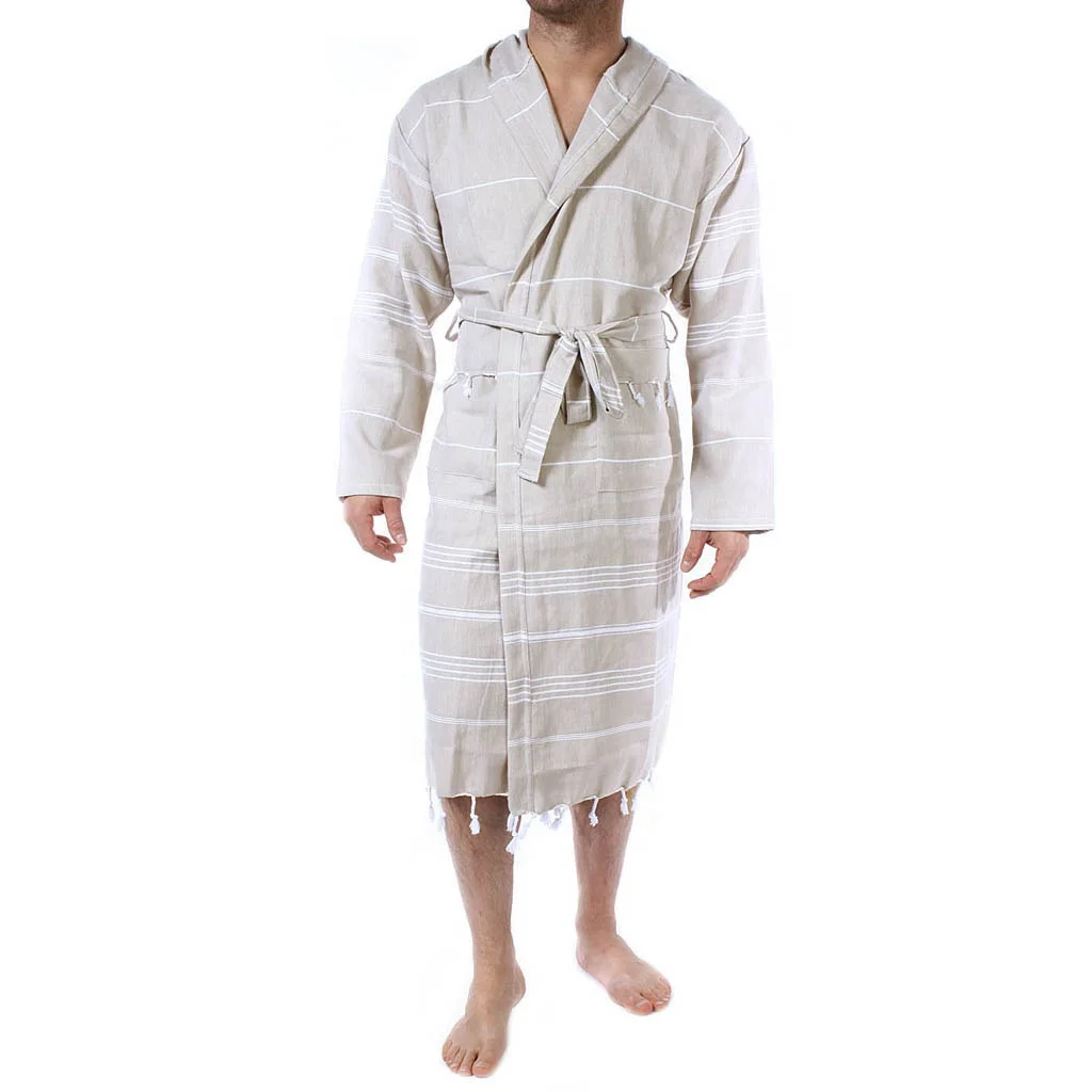 Pure Series Custom Logo Turkish Cotton Luxury Bathrobes for Women Men Lightweight Absorbent Hooded Hotel Robes with Tassels