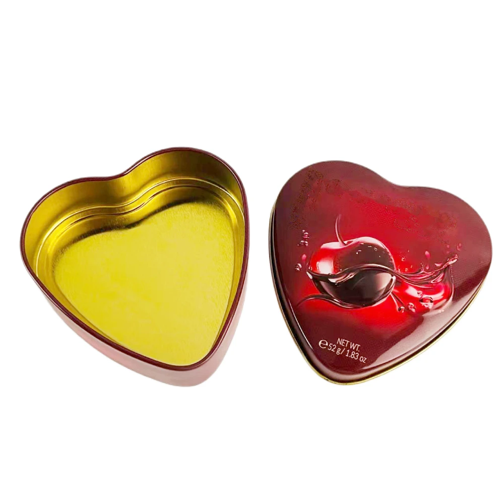 Verified Suppliers Custom 52g 1.83 oz  Tin Can Food Grade 3D Embossed Metal Case Heart Shape Tin Box For Chocolate Candy