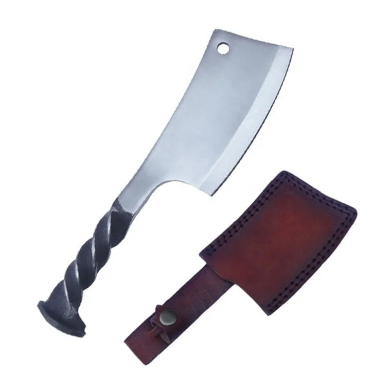 High Quality Handmade Forged Polished Blade Railroad Spike Meat Cleaver With Twisted Handle - Chef Cleaver Butcher Knife