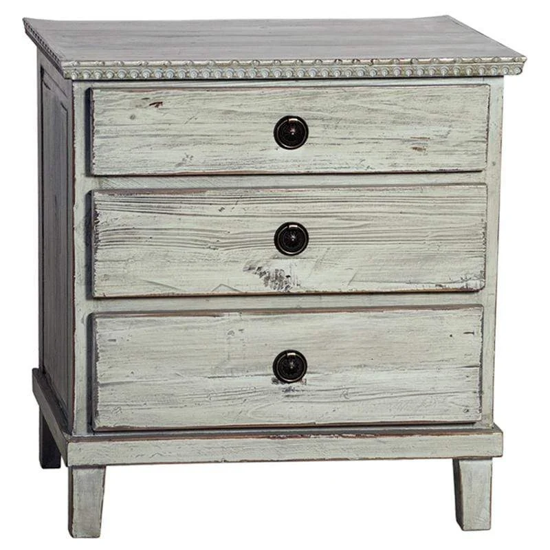 Classic Swedish Design Solid Reclaimed Old Wood Nightstand 3 Drawer Side