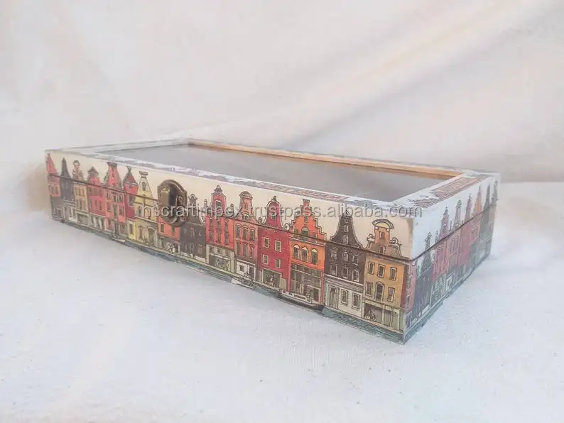 Деревянная чайная коробка премиум-класса с 8 отделениями органайзер для чайных пакетиков мозаикой со стеклянной крышкой и коробкой из МДФ.