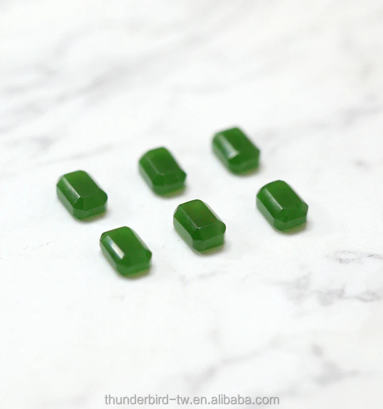 DIY jewelry making  Factory wholesale Real Precious Gemstone Top quality faceted emerald cut natural green nephrite jade