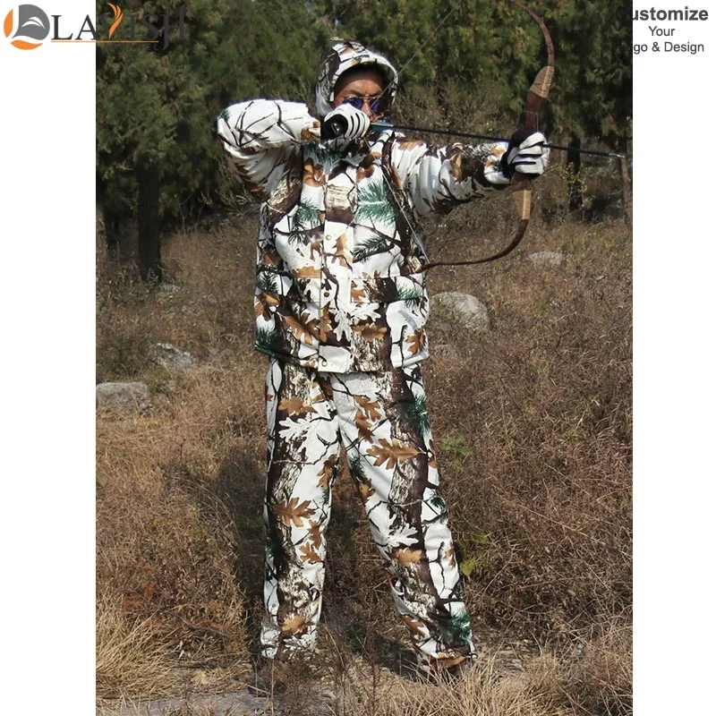 High Quality Winter Snow Bionic Camouflage Suit Waterproof Warm Fleece Hunting Jacket Pants Ghillie Suits Male