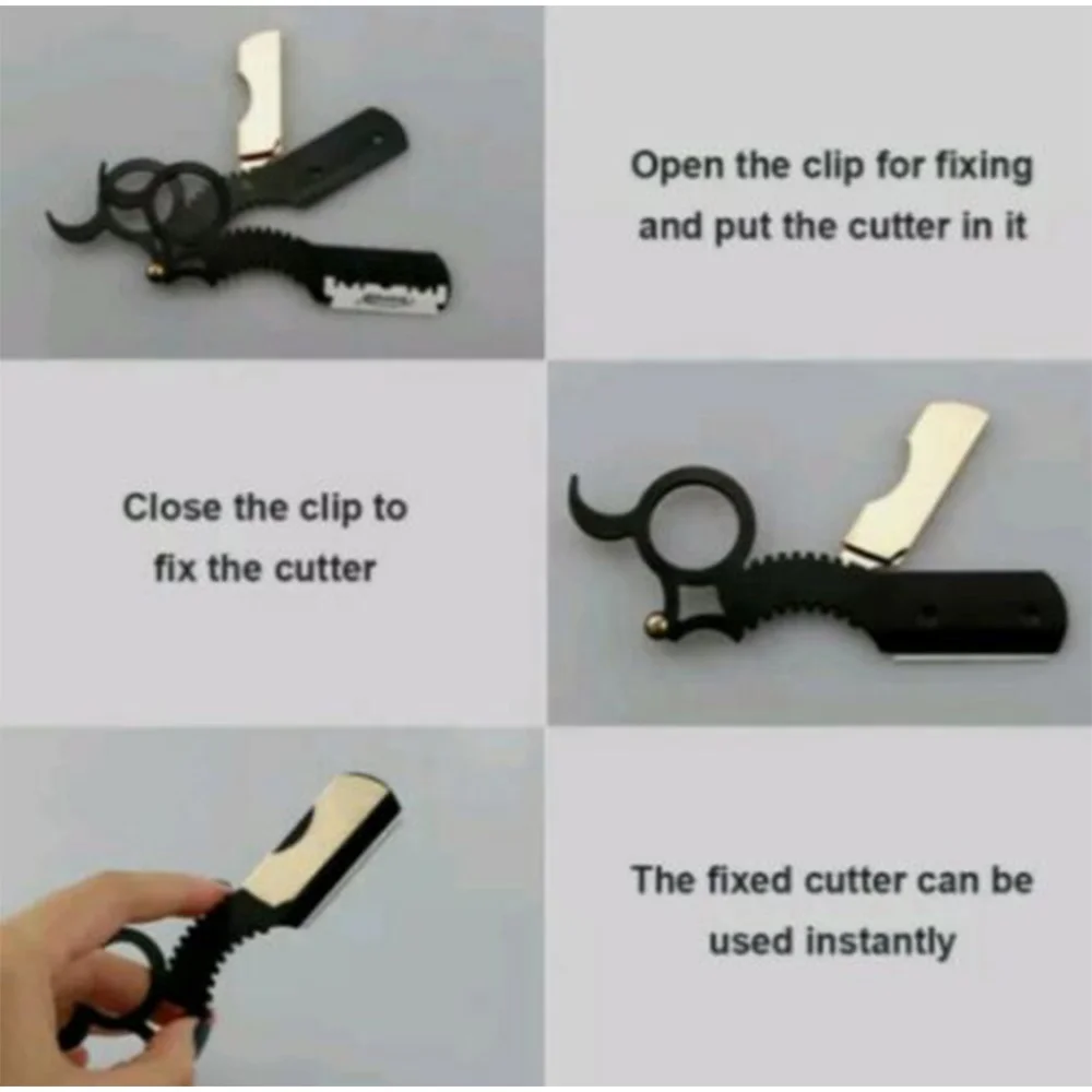 Single Finger Straight Edge Razor / Gold Edge Straight Barber Razor Blades Finger Ring Shaving Steel Folding Knife