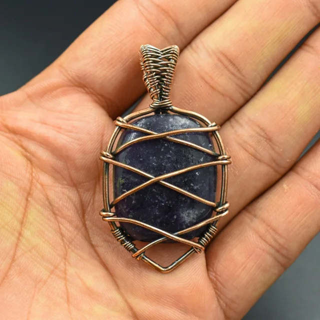 Sodalite Copper Wire Wrapped Gemstone Pendant Handmade Fashion Jewelry Designer Gift for mom