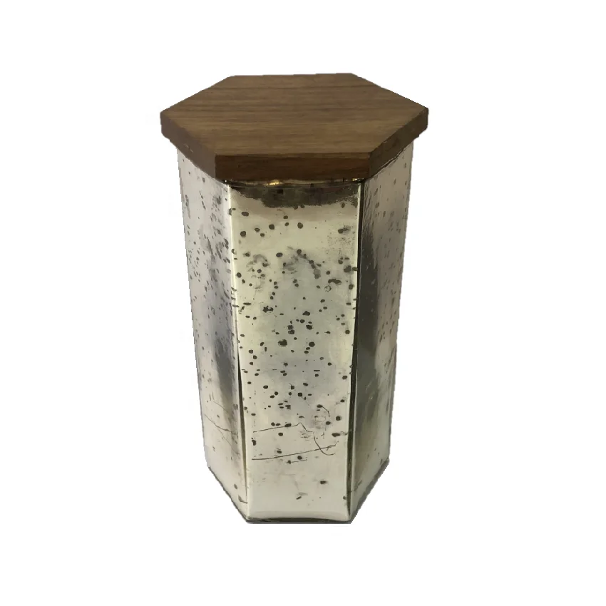 Luxury White Simple Handmade Decorative Multi-purpose Tall Hex Mercury Nordic Candle Jar with Mango Wood Lid Wholesale Christmas